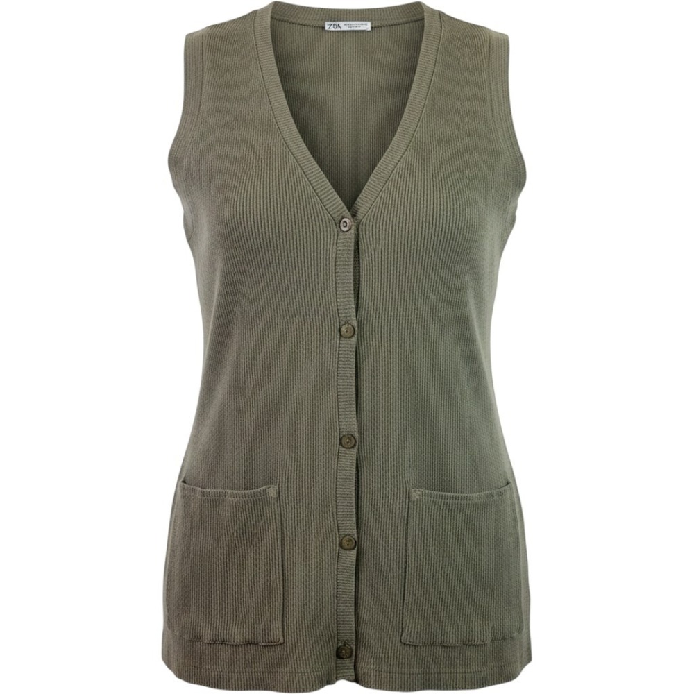Zara Button Front Sleeveless Longline Tunic Vest Top Medium Pockets